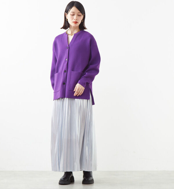 Soffitto「配色ボタンV開きミドル丈カーディガン」|カーディガン|