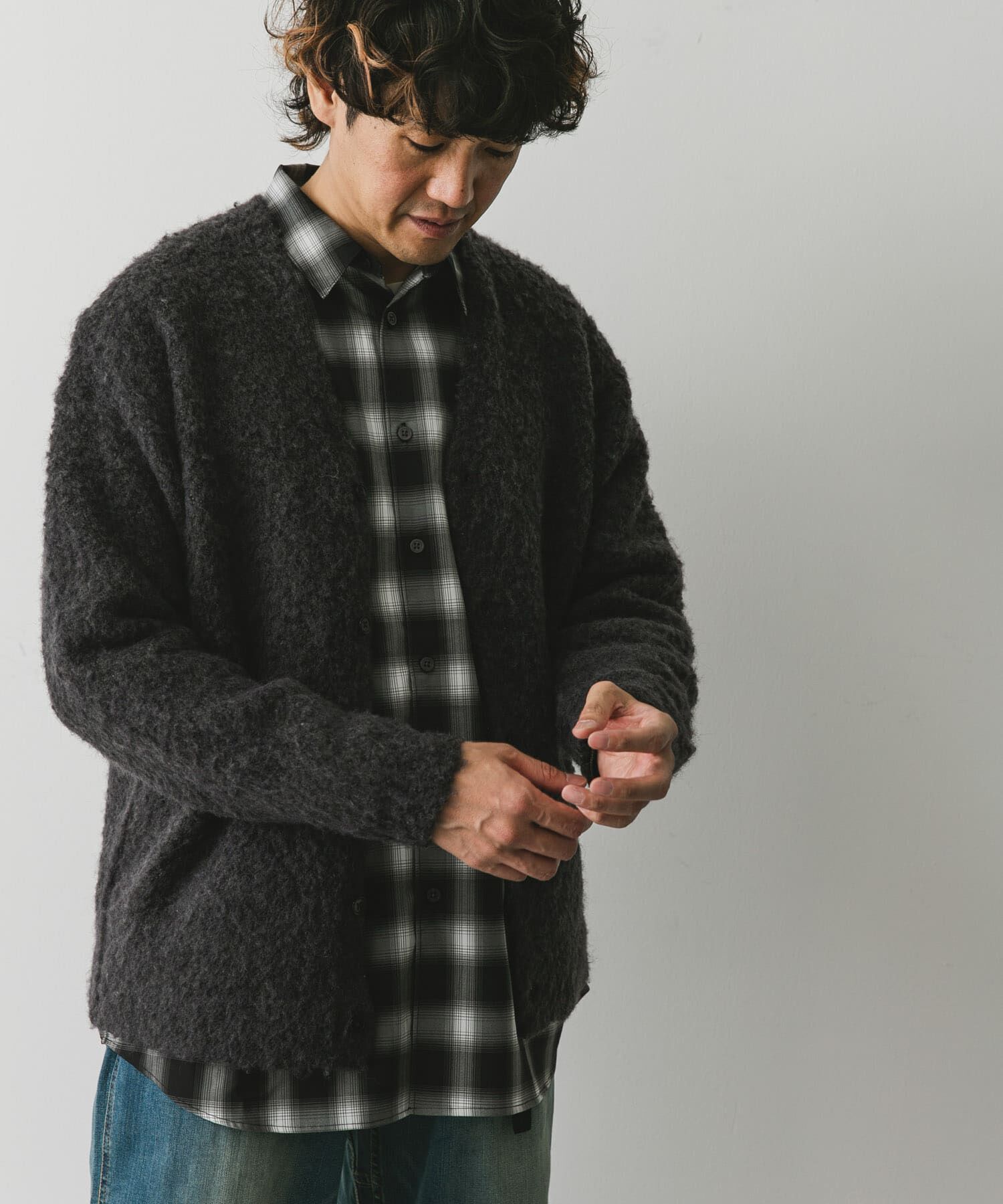 URBAN RESEARCH DOORS「MIXカラー ヘアリーニットカーディガン」|カーディガン|