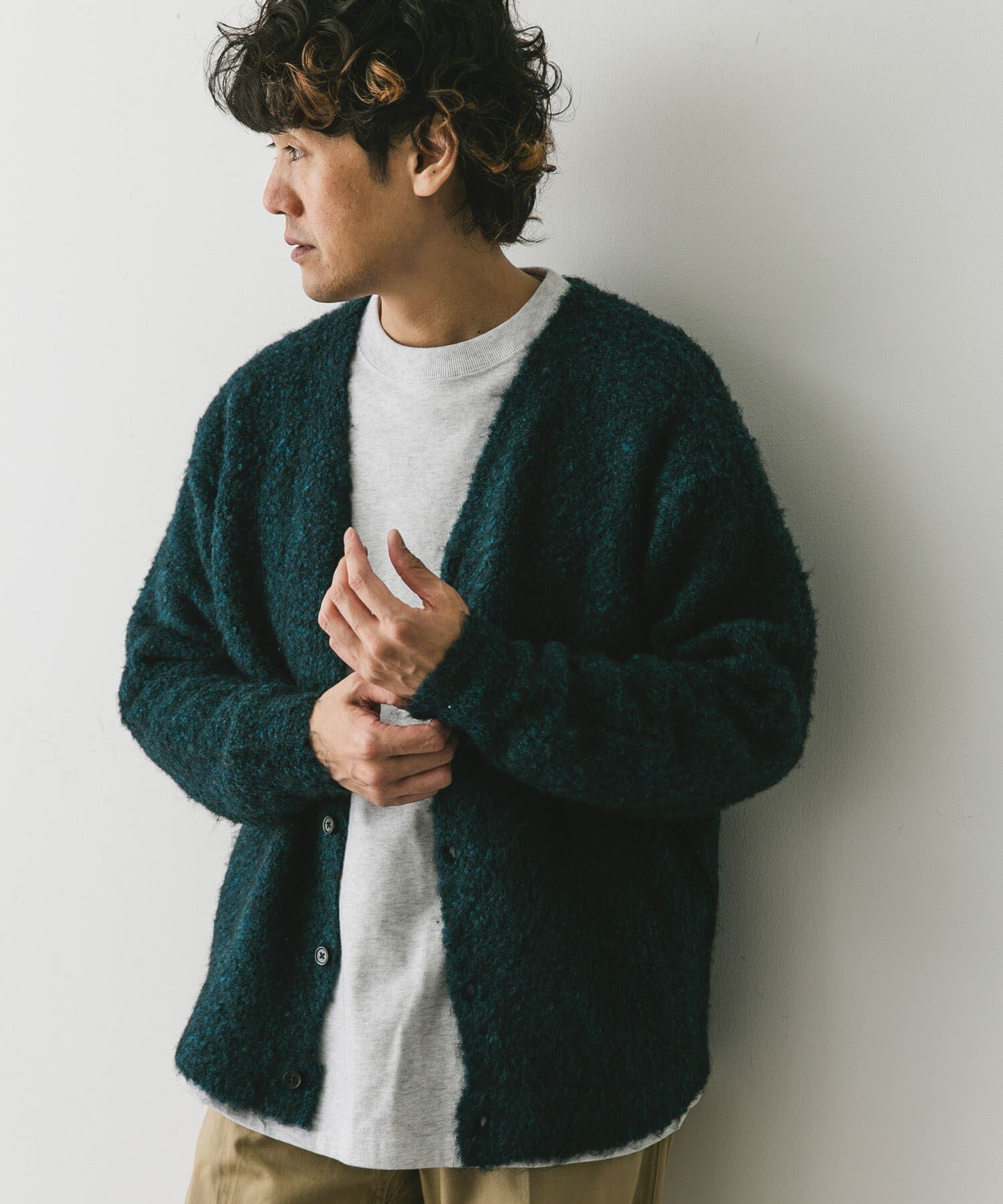 URBAN RESEARCH DOORS「MIXカラー ヘアリーニットカーディガン」|カーディガン|ブルー