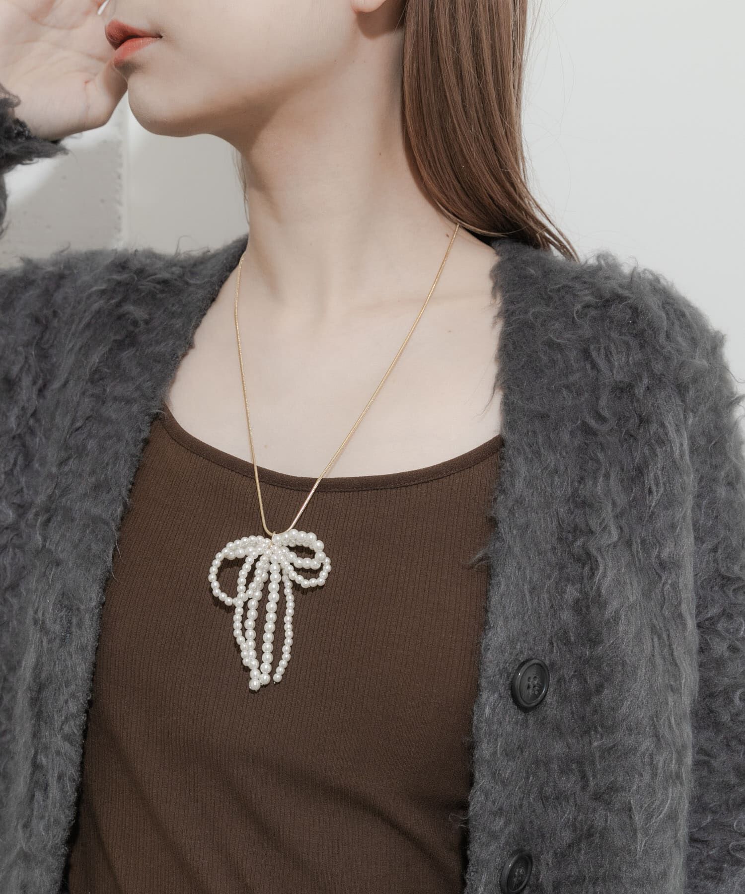 SMELLY「ボリュームパールトップスライドネックレス」|ネックレス|