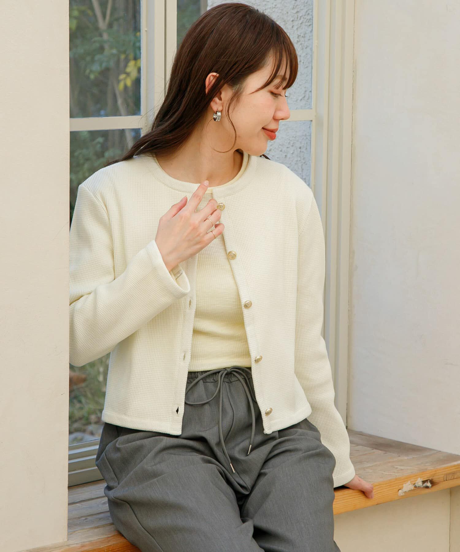 Sonny Label 「『WEB/一部店舗限定』金ボタンワッフルカーディガン」|カーディガン|