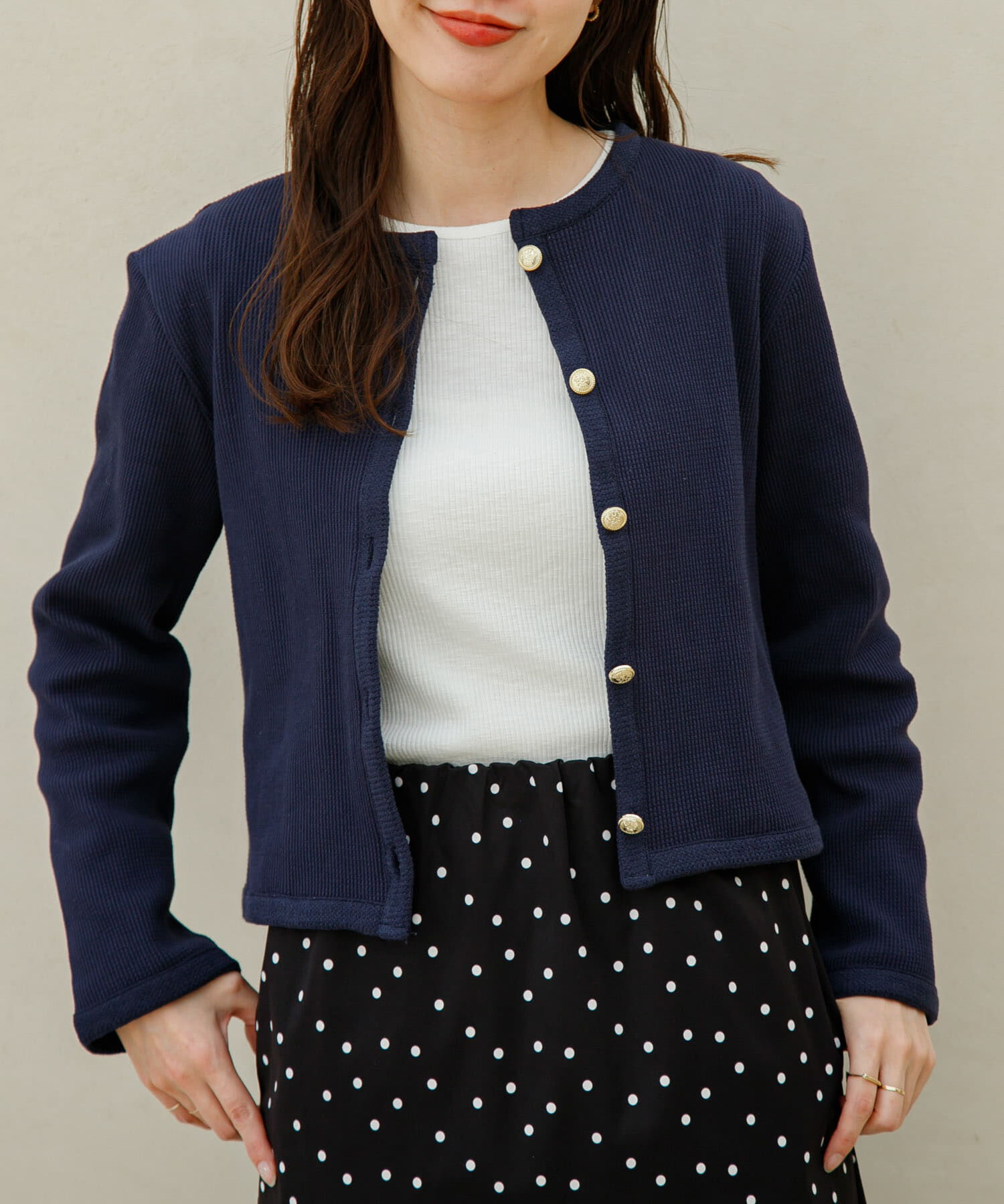 Sonny Label 「『WEB/一部店舗限定』金ボタンワッフルカーディガン」|カーディガン|ネイビー