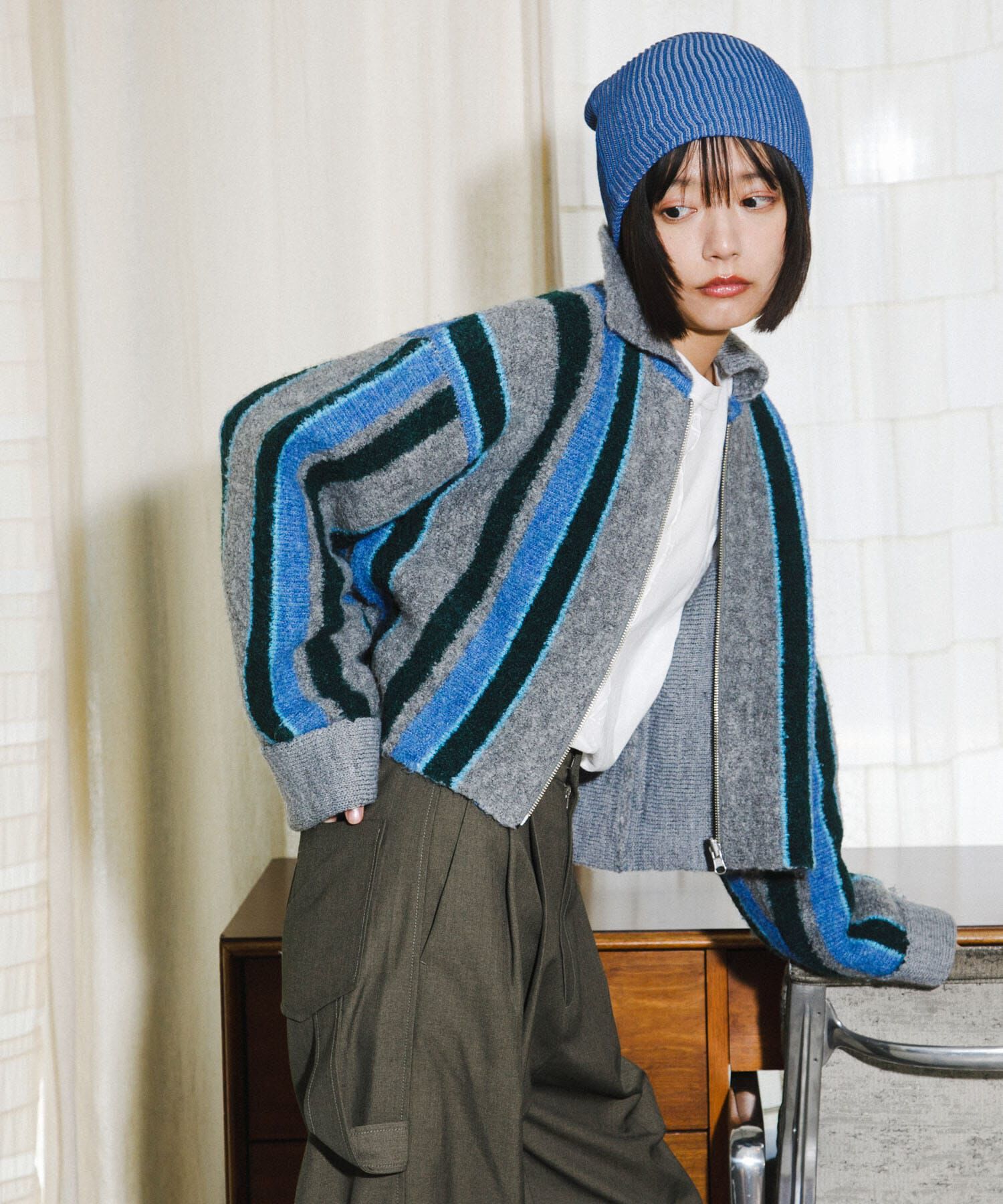  「フロントZIPストライプカーディガン」|カーディガン|