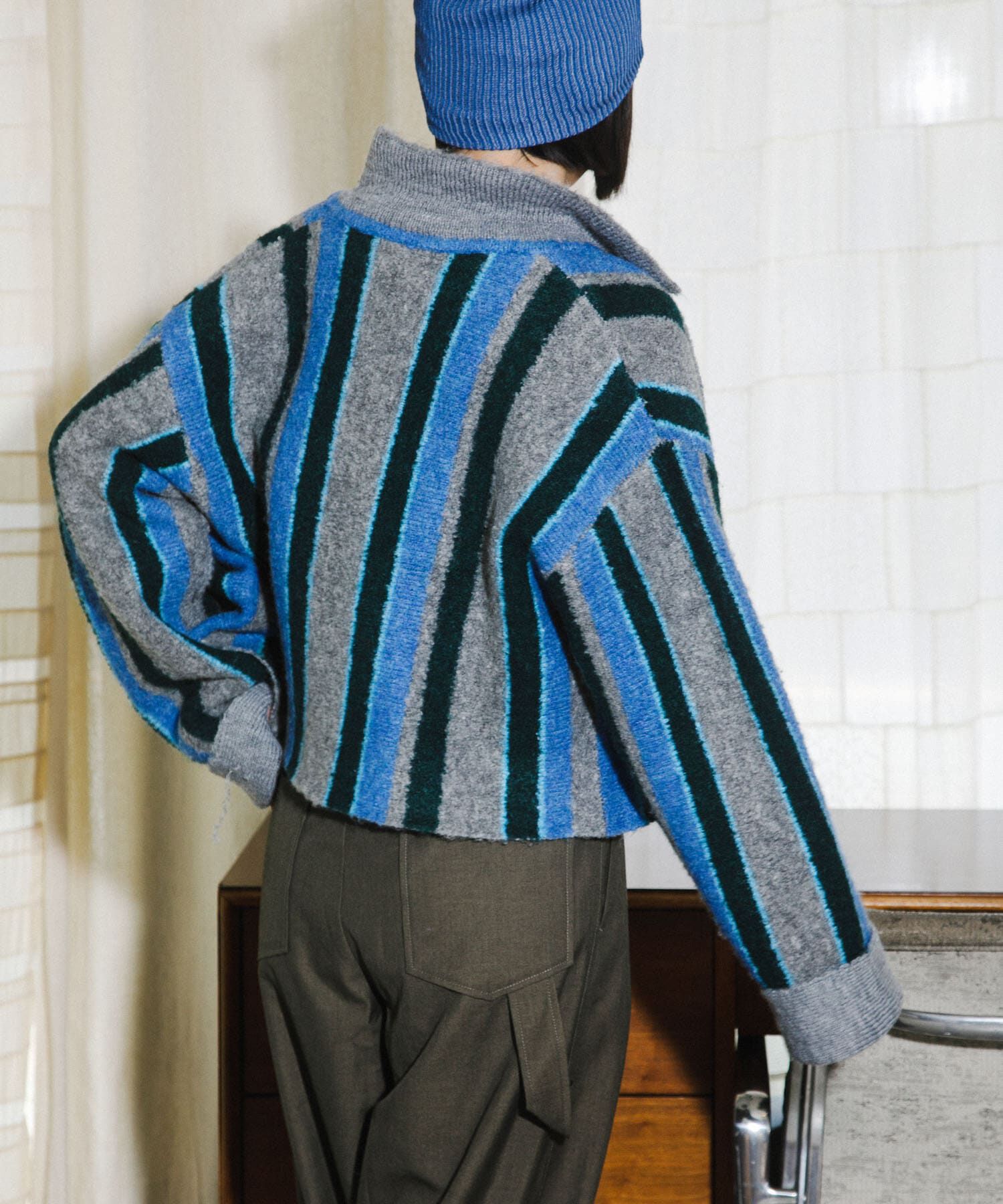  「フロントZIPストライプカーディガン」|カーディガン|