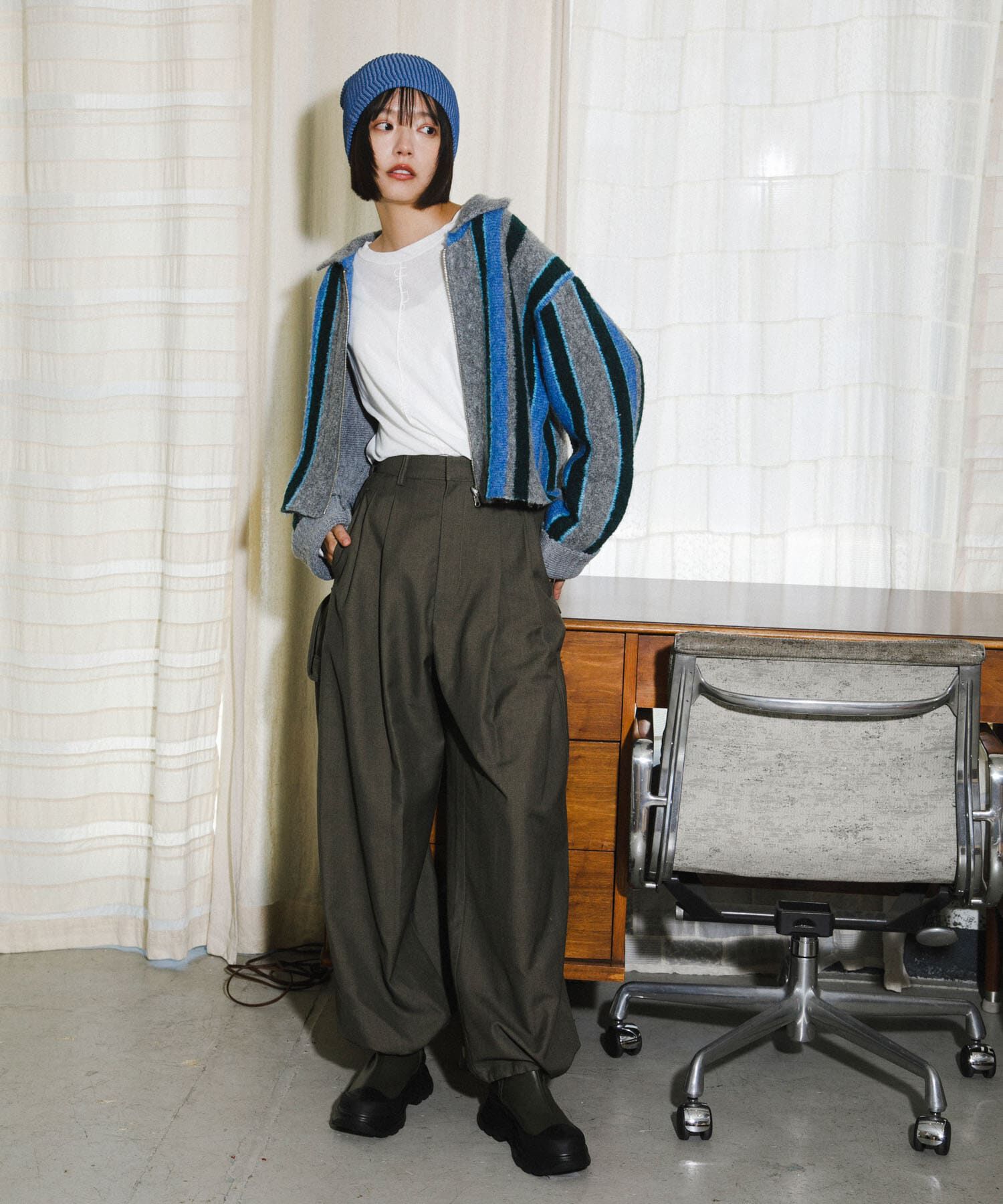  「フロントZIPストライプカーディガン」|カーディガン|