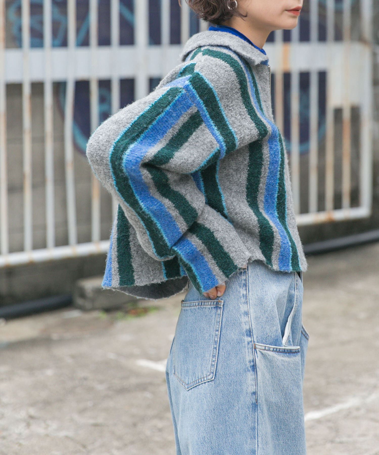  「フロントZIPストライプカーディガン」|カーディガン|