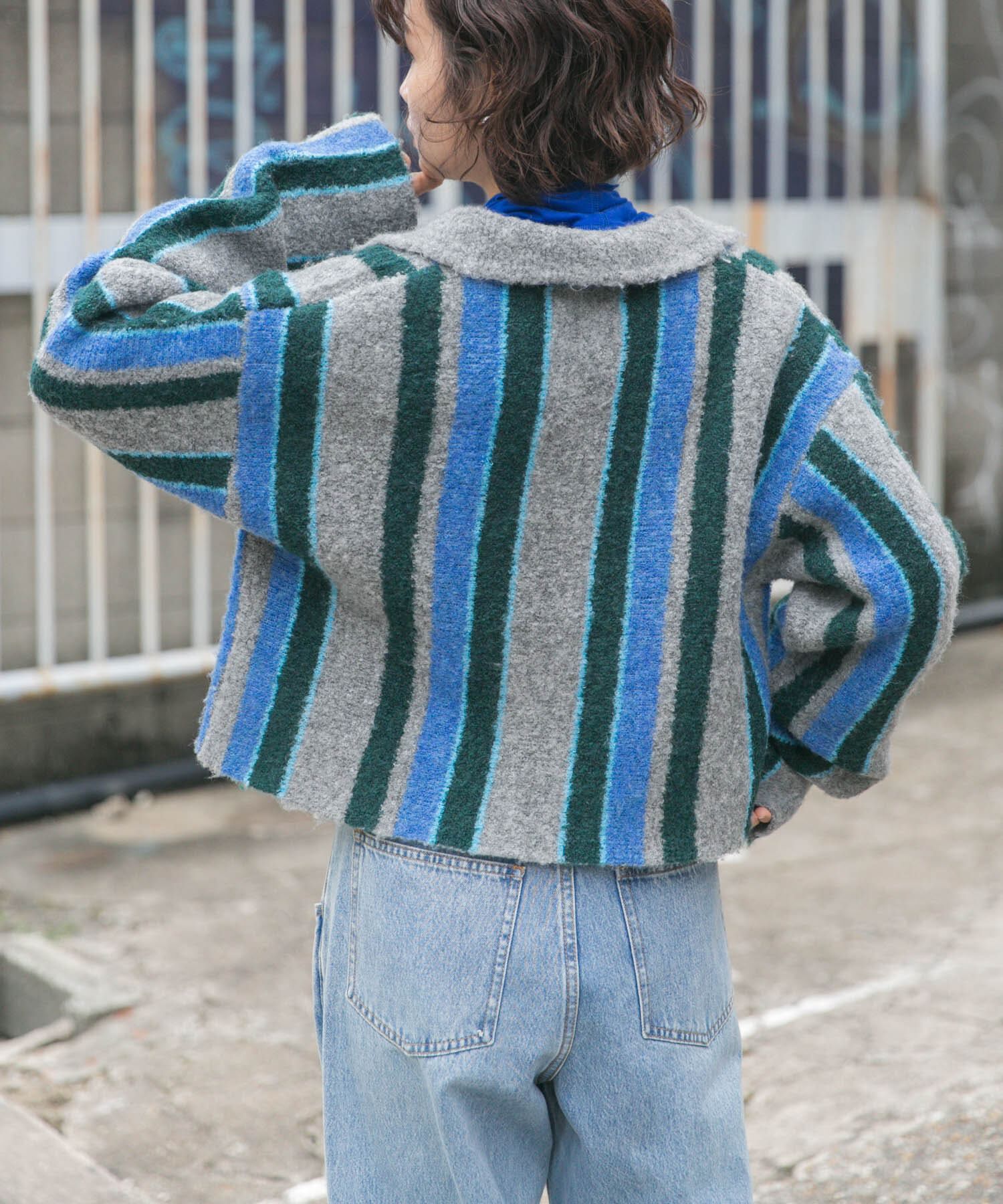  「フロントZIPストライプカーディガン」|カーディガン|