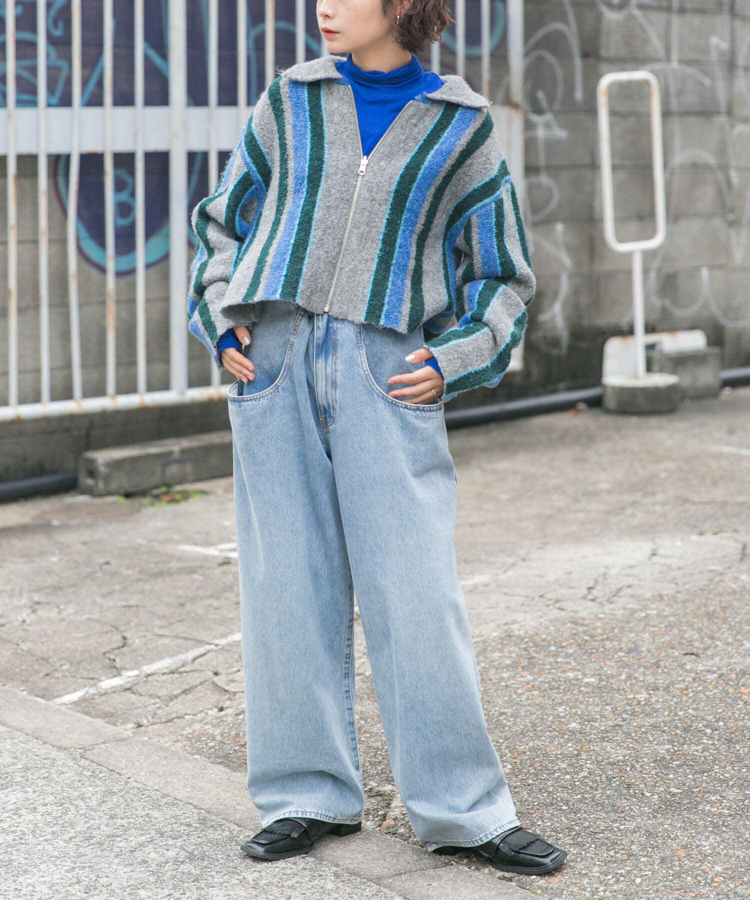  「フロントZIPストライプカーディガン」|カーディガン|