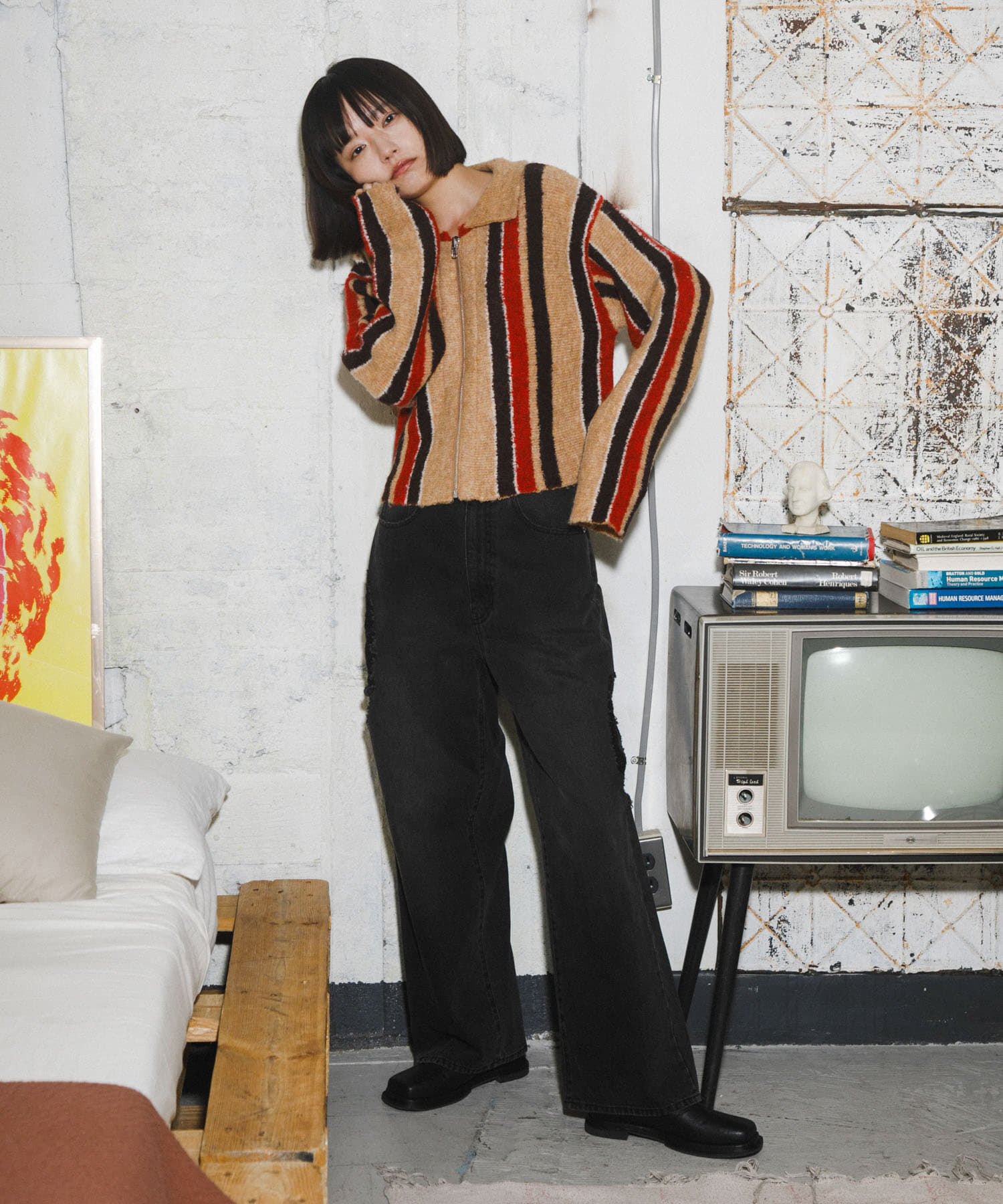  「フロントZIPストライプカーディガン」|カーディガン|