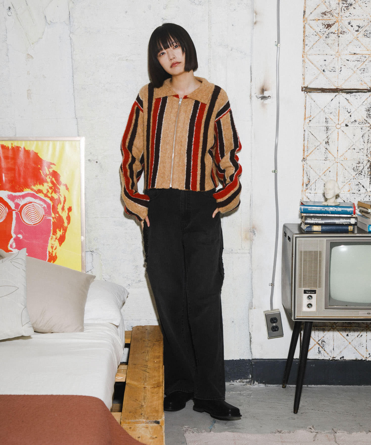  「フロントZIPストライプカーディガン」|カーディガン|