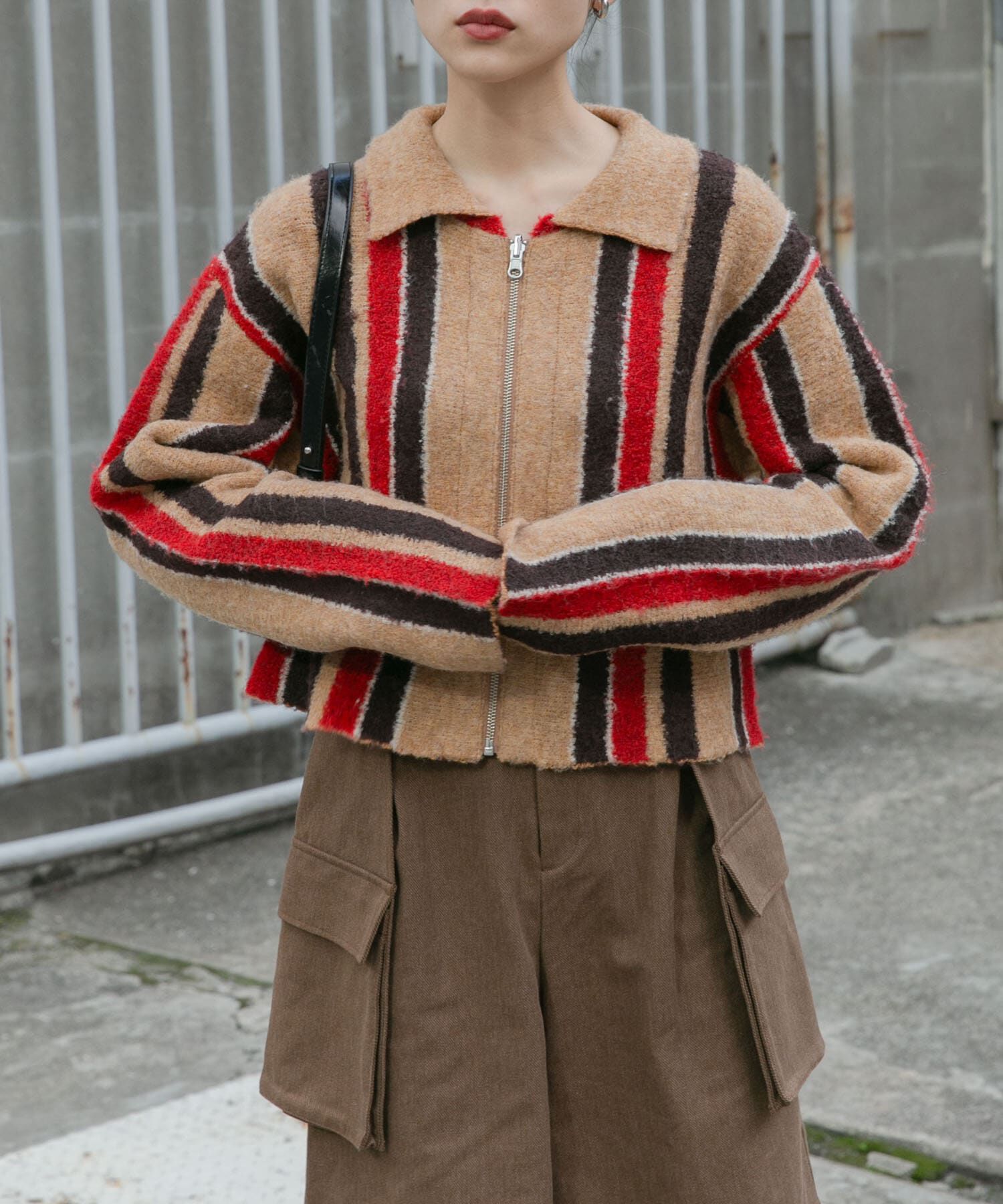  「フロントZIPストライプカーディガン」|カーディガン|