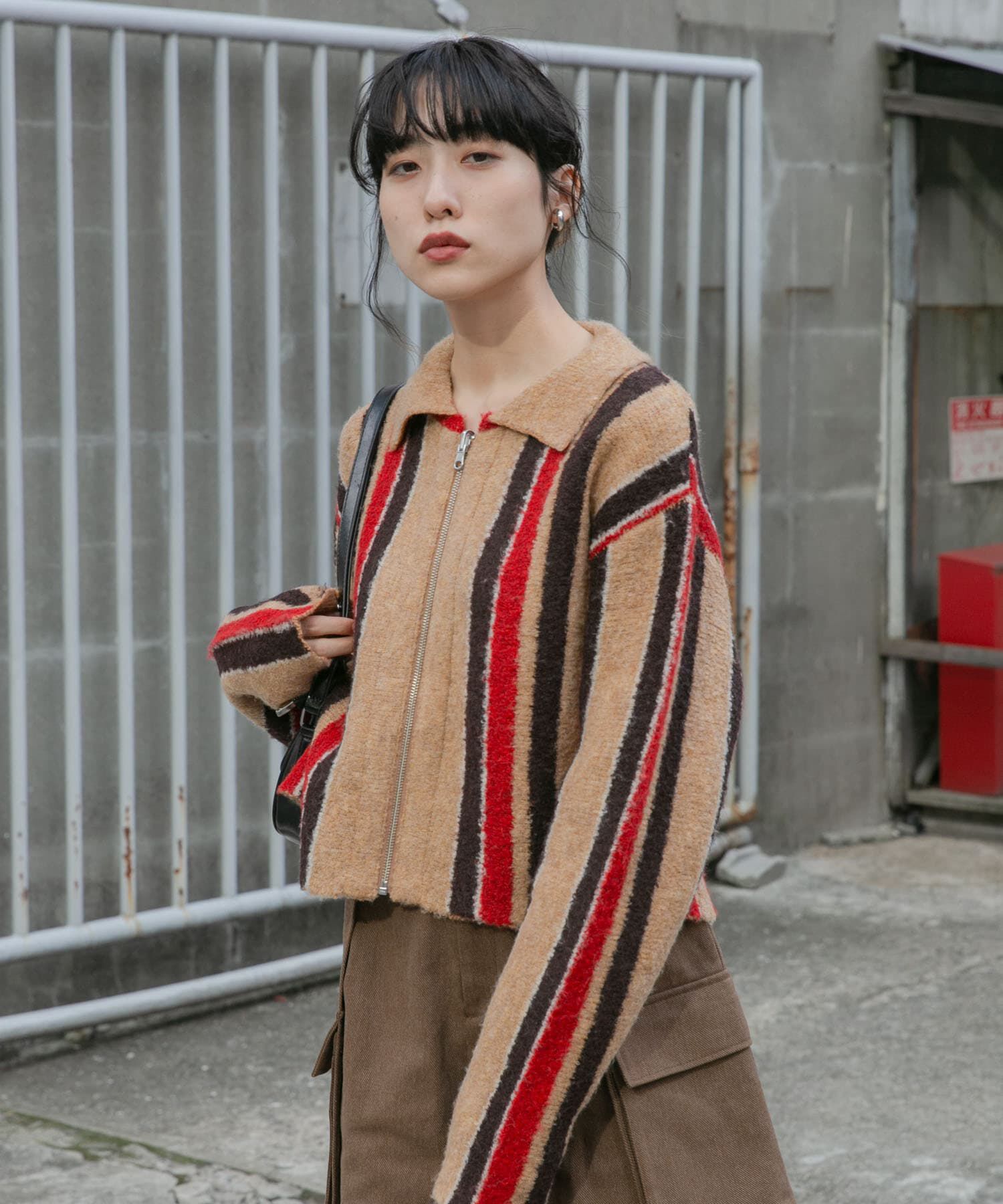  「フロントZIPストライプカーディガン」|カーディガン|