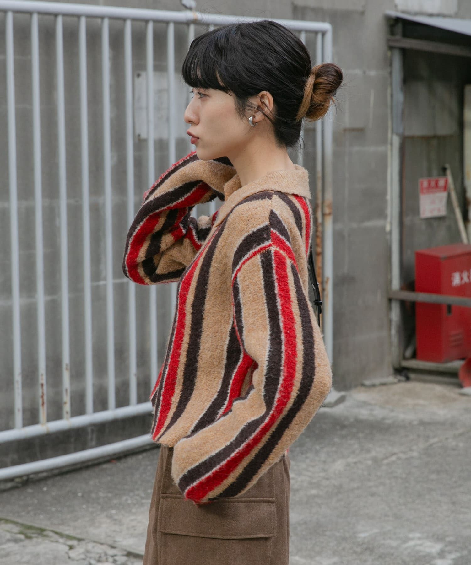  「フロントZIPストライプカーディガン」|カーディガン|