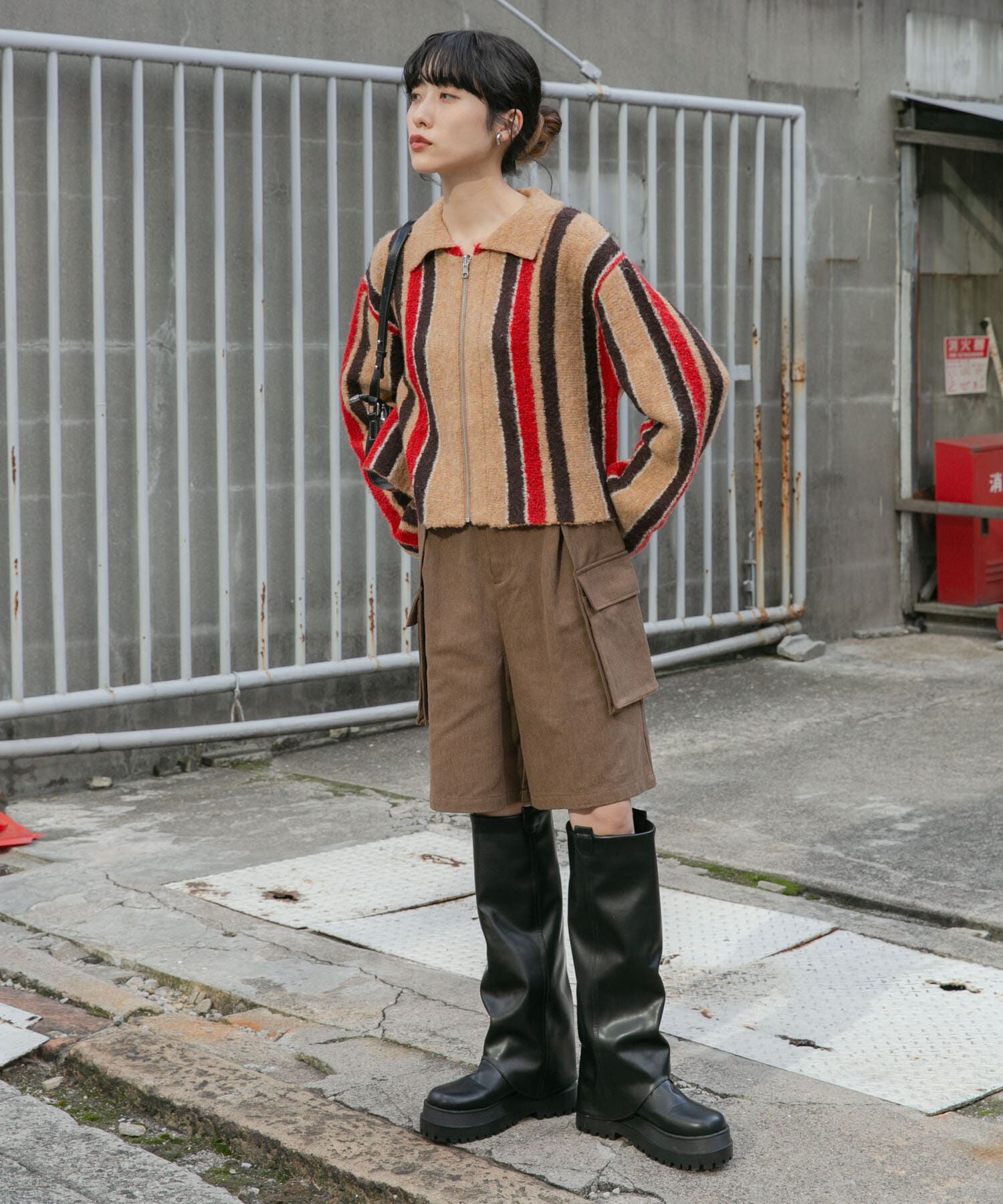  「フロントZIPストライプカーディガン」|カーディガン|