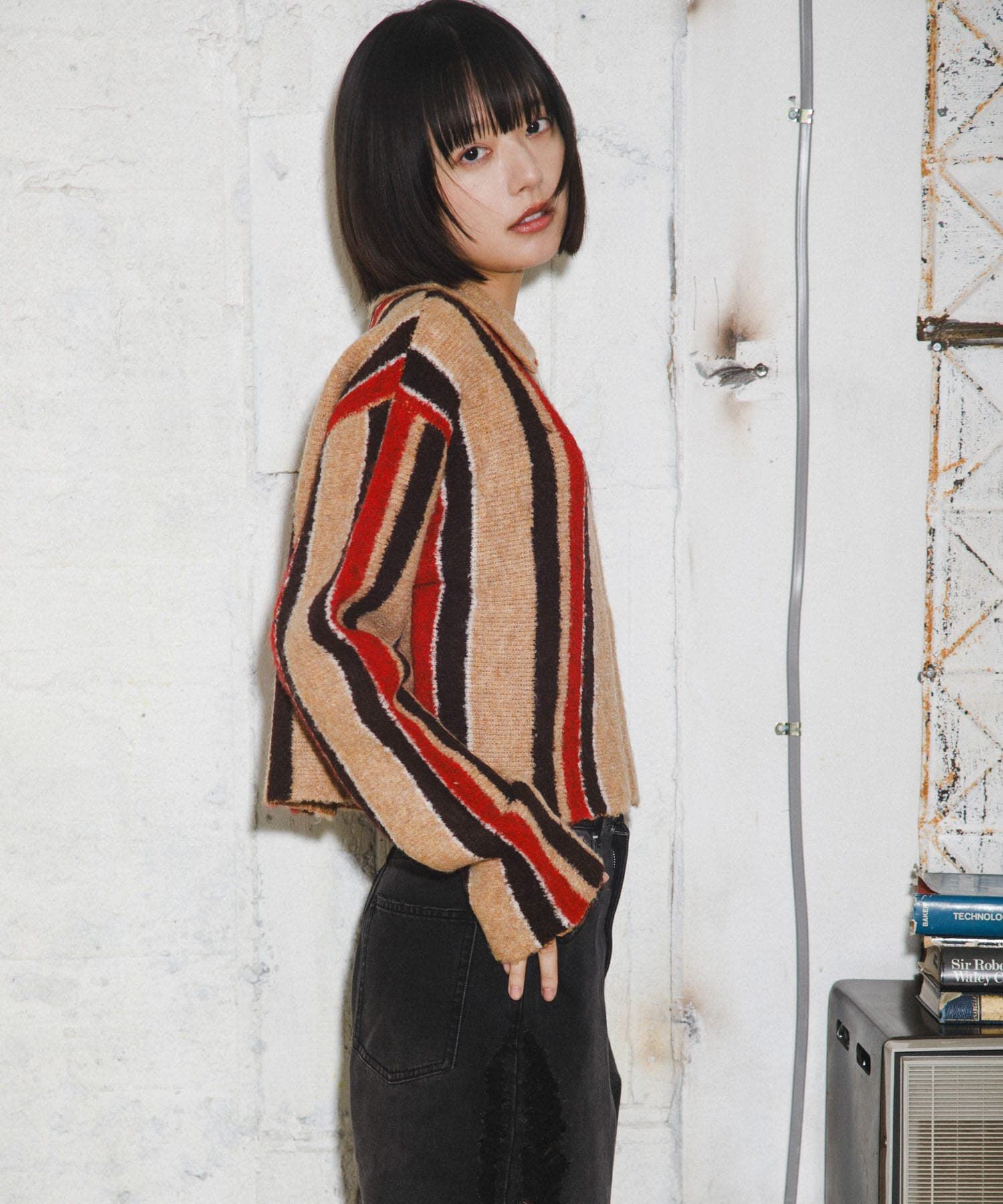  「フロントZIPストライプカーディガン」|カーディガン|