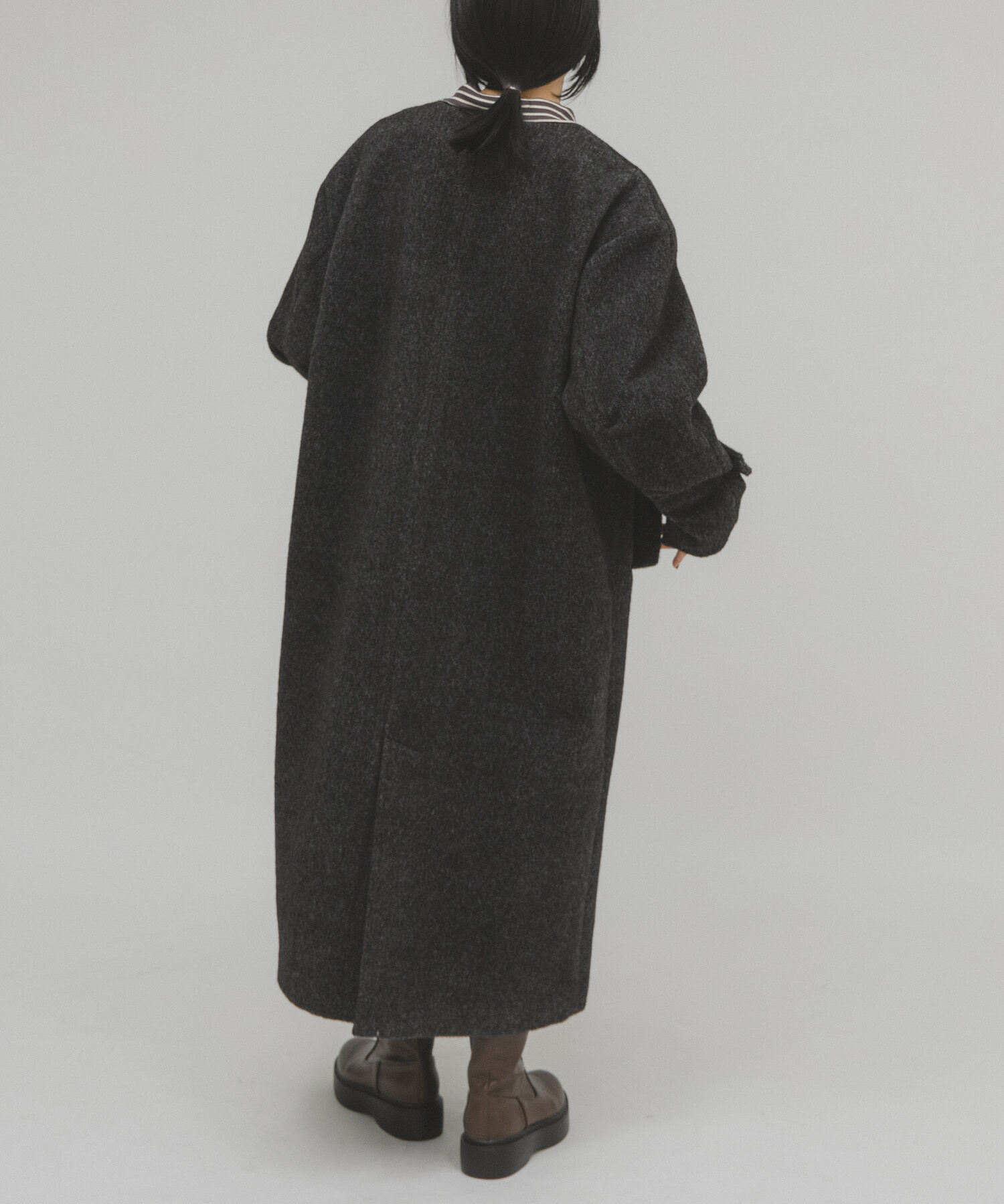  「テディボアロングコート」|ノーカラーコート|