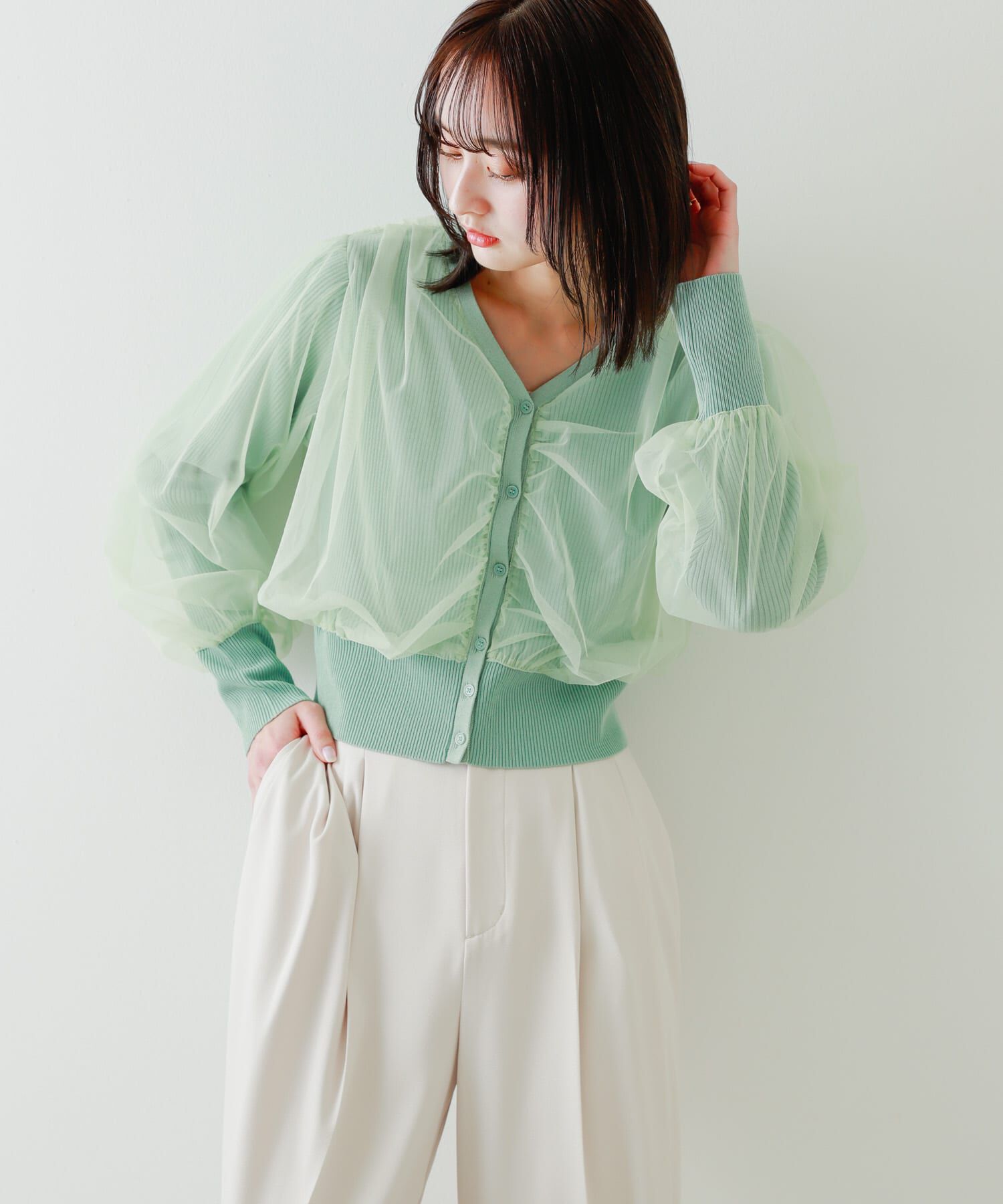 SENSE OF PLACE by URBAN RESEARCH「チュールドッキングニットカーディガン」|カーディガン|