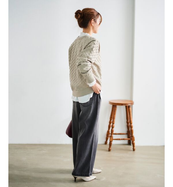  「《手洗い可能》ドット柄編みカーディガン」|カーディガン|