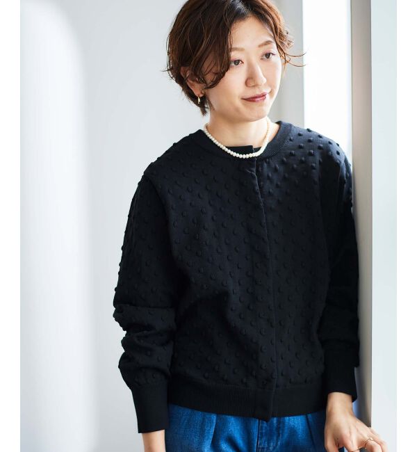  「《手洗い可能》ドット柄編みカーディガン」|カーディガン|