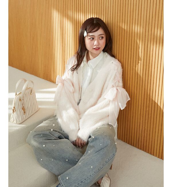 MAJESTICLEGON「レースアップシャギーカーディガン」|カーディガン|