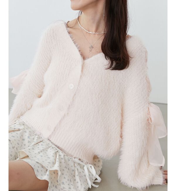 MAJESTICLEGON「レースアップシャギーカーディガン」|カーディガン|