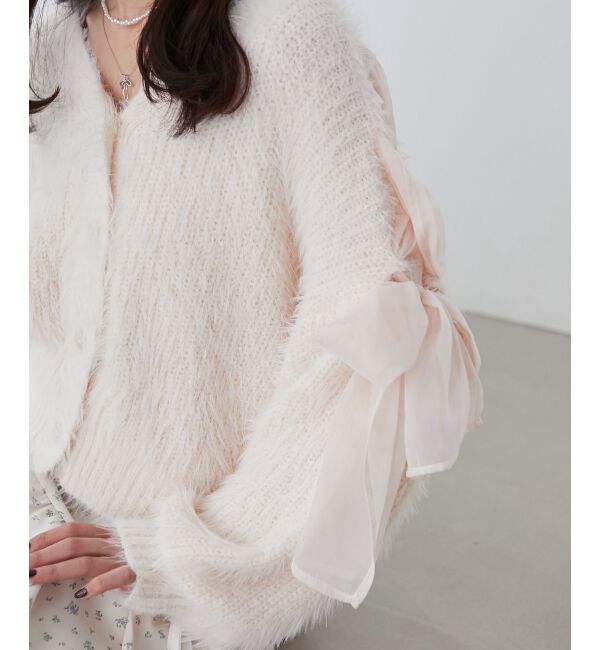 MAJESTICLEGON「レースアップシャギーカーディガン」|カーディガン|