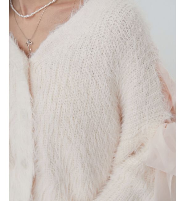 MAJESTICLEGON「レースアップシャギーカーディガン」|カーディガン|