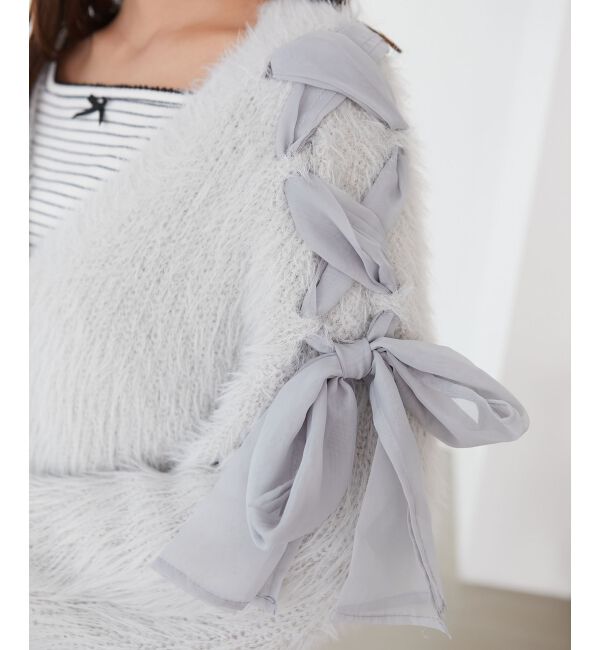 MAJESTICLEGON「レースアップシャギーカーディガン」|カーディガン|