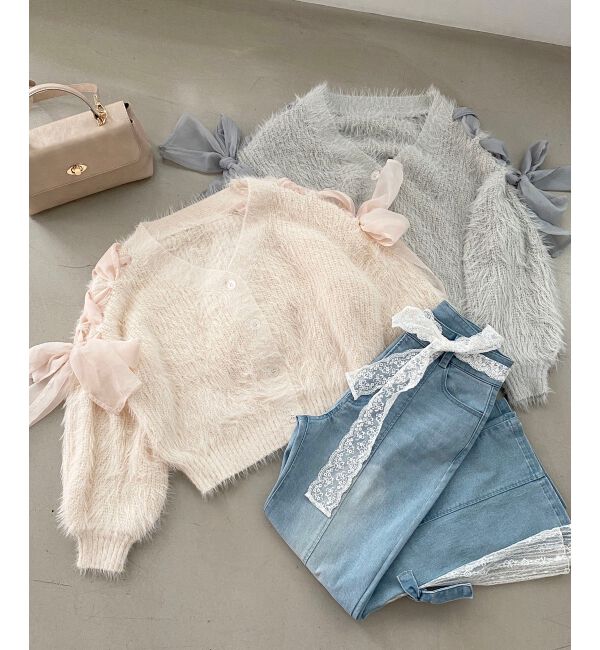 MAJESTICLEGON「レースアップシャギーカーディガン」|カーディガン|