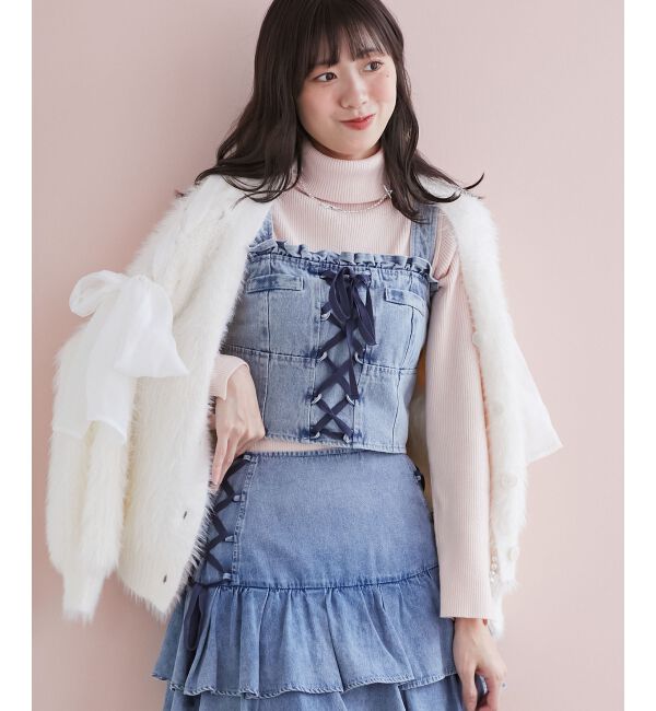 MAJESTICLEGON「レースアップシャギーカーディガン」|カーディガン|