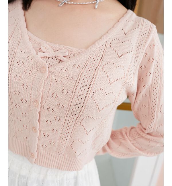  「ハート透かし柄キャミセットカーデ」|カーディガン|