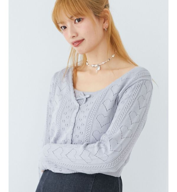  「ハート透かし柄キャミセットカーデ」|カーディガン|