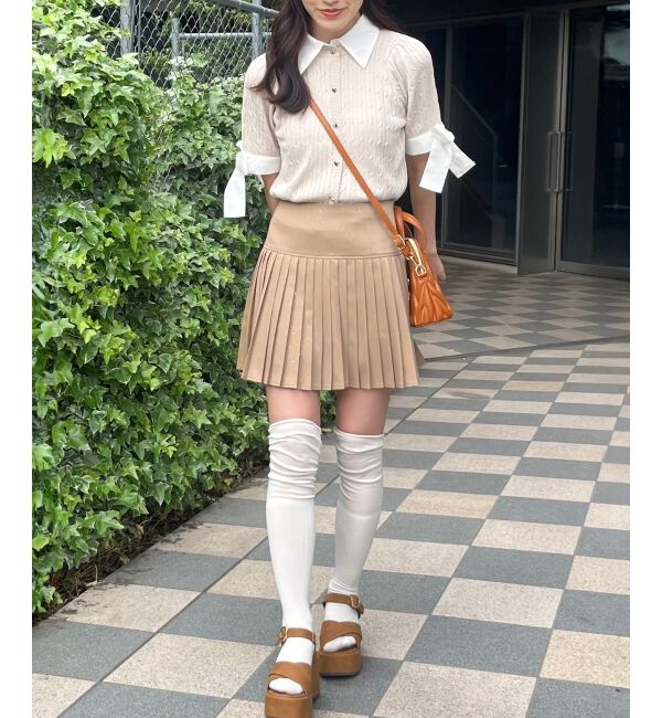  「袖リボンシャツドッキングカーデ」|カーディガン|アイボリー