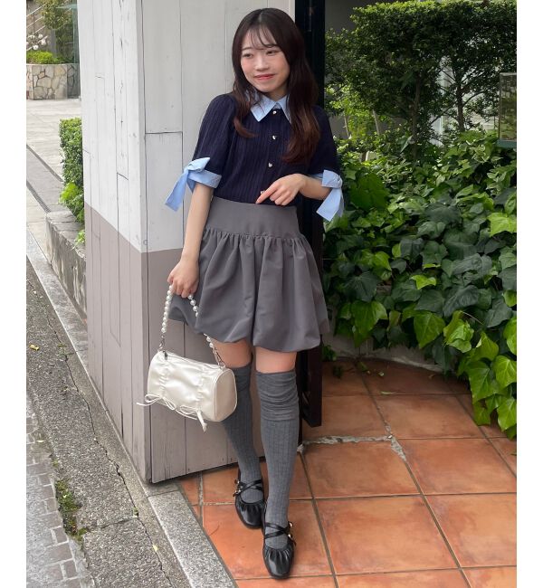  「袖リボンシャツドッキングカーデ」|カーディガン|