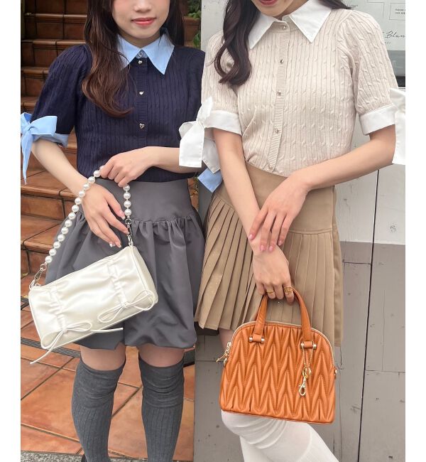  「袖リボンシャツドッキングカーデ」|カーディガン|