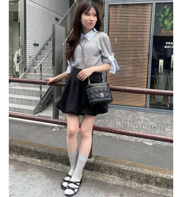  「袖リボンシャツドッキングカーデ」|カーディガン|