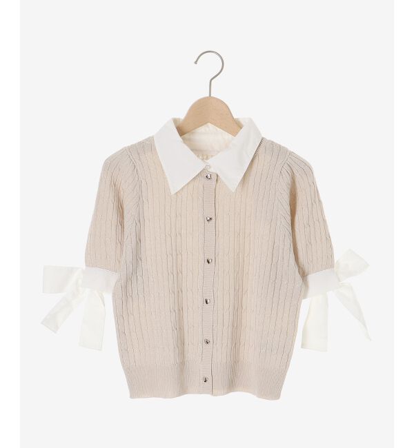  「袖リボンシャツドッキングカーデ」|カーディガン|