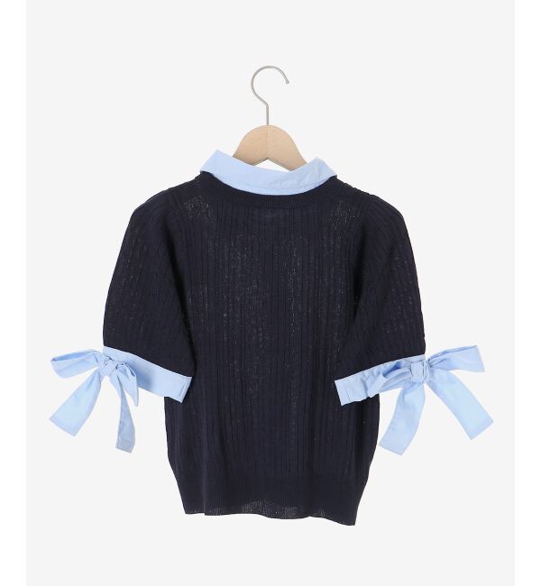  「袖リボンシャツドッキングカーデ」|カーディガン|