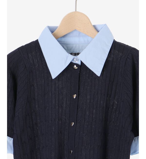  「袖リボンシャツドッキングカーデ」|カーディガン|