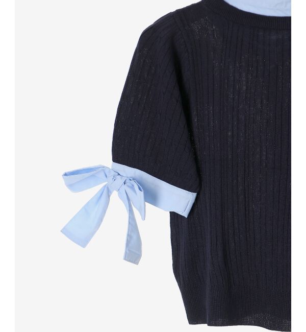  「袖リボンシャツドッキングカーデ」|カーディガン|