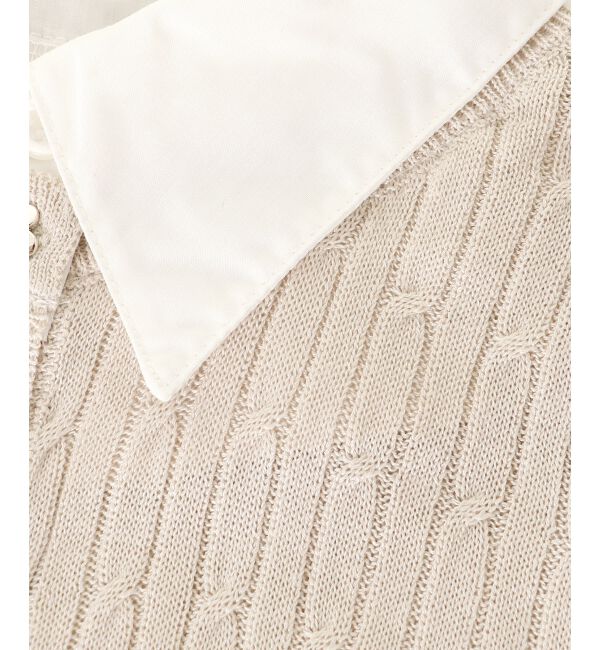  「袖リボンシャツドッキングカーデ」|カーディガン|