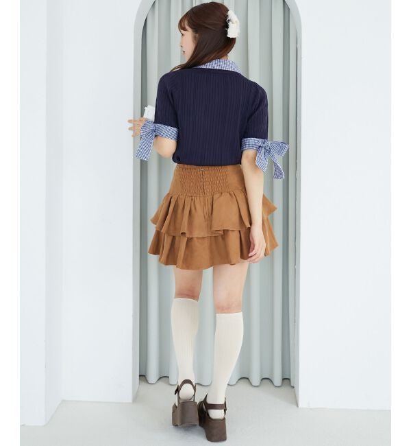  「袖リボンシャツドッキングカーデ」|カーディガン|