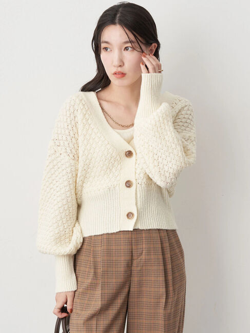 earth music&ecology「ボールニッティングニットカーディガン」|カーディガン|アイボリー