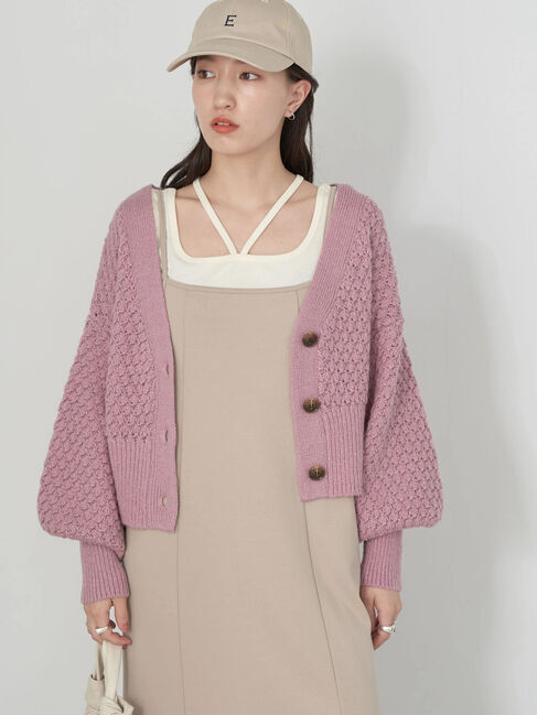 earth music&ecology「ボールニッティングニットカーディガン」|カーディガン|ピンク