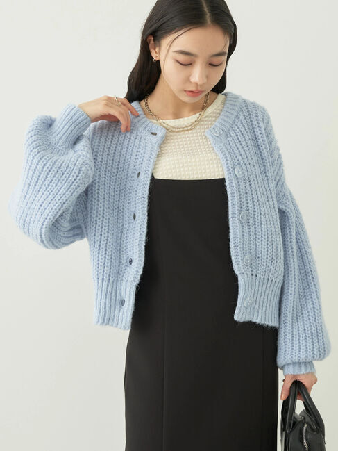 earth music&ecology「ヘアリーショートニットカーディガン」|カーディガン|サックスブルー