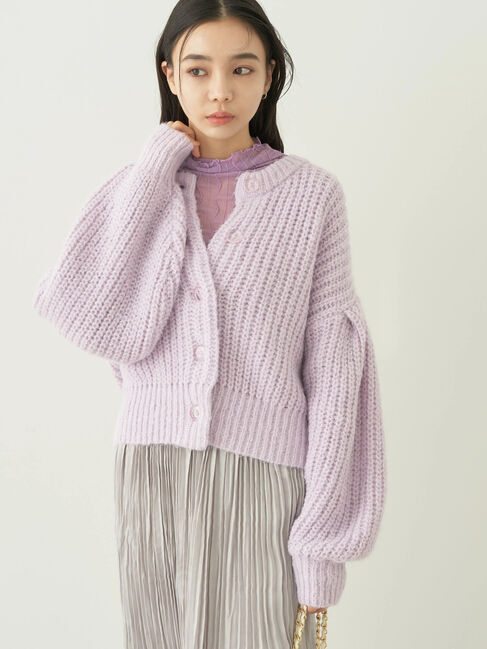 earth music&ecology「ヘアリーショートニットカーディガン」|カーディガン|ラベンダー