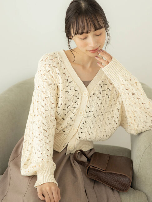 earth music&ecology「スラブコットンレース編みカーディガン」|カーディガン|