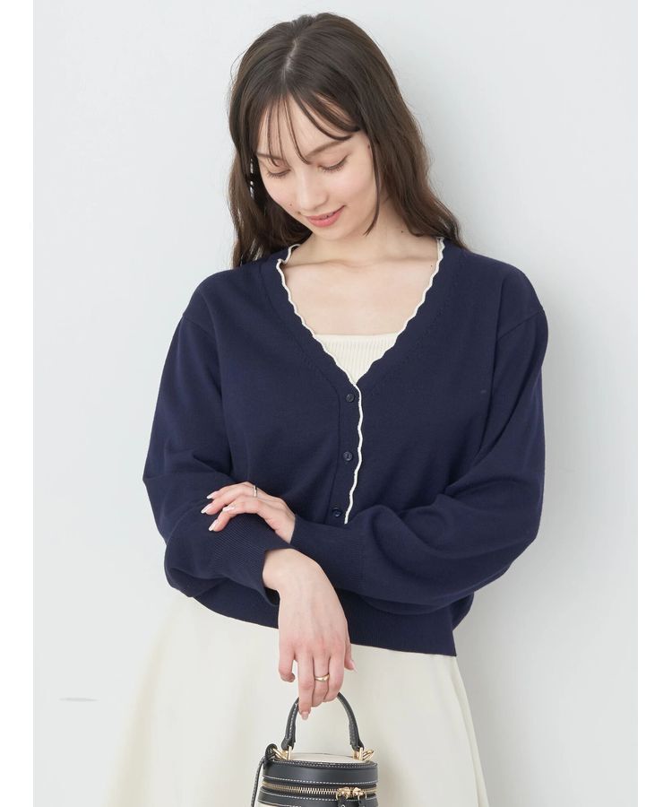 earth music&ecology「ちびスカラップカーディガン」|カーディガン|Navy