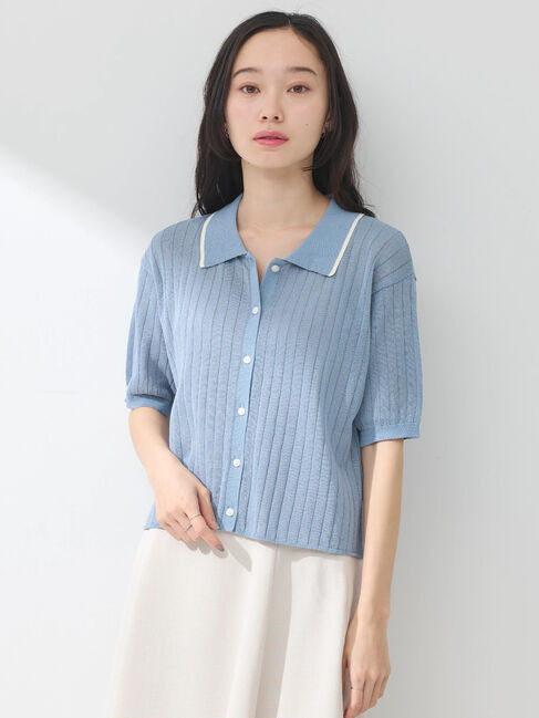 earth music&ecology「ラインポロニットカーディガン」|カーディガン|