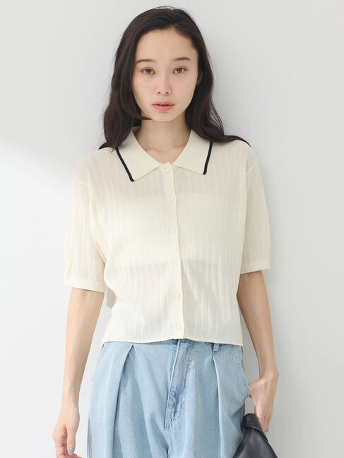 earth music&ecology「ラインポロニットカーディガン」|カーディガン|